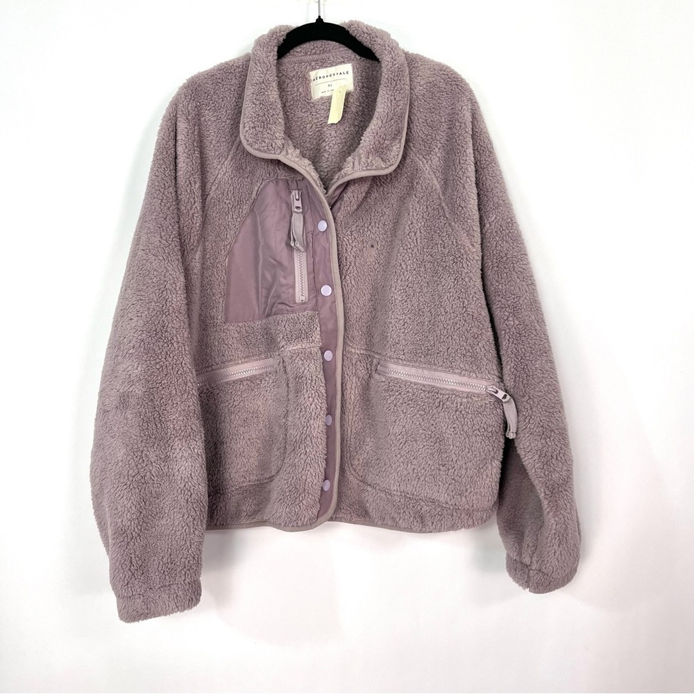 Aeropostale Purple Fuzzy Button Up Jacket Coat Sz XL NWT⚠️